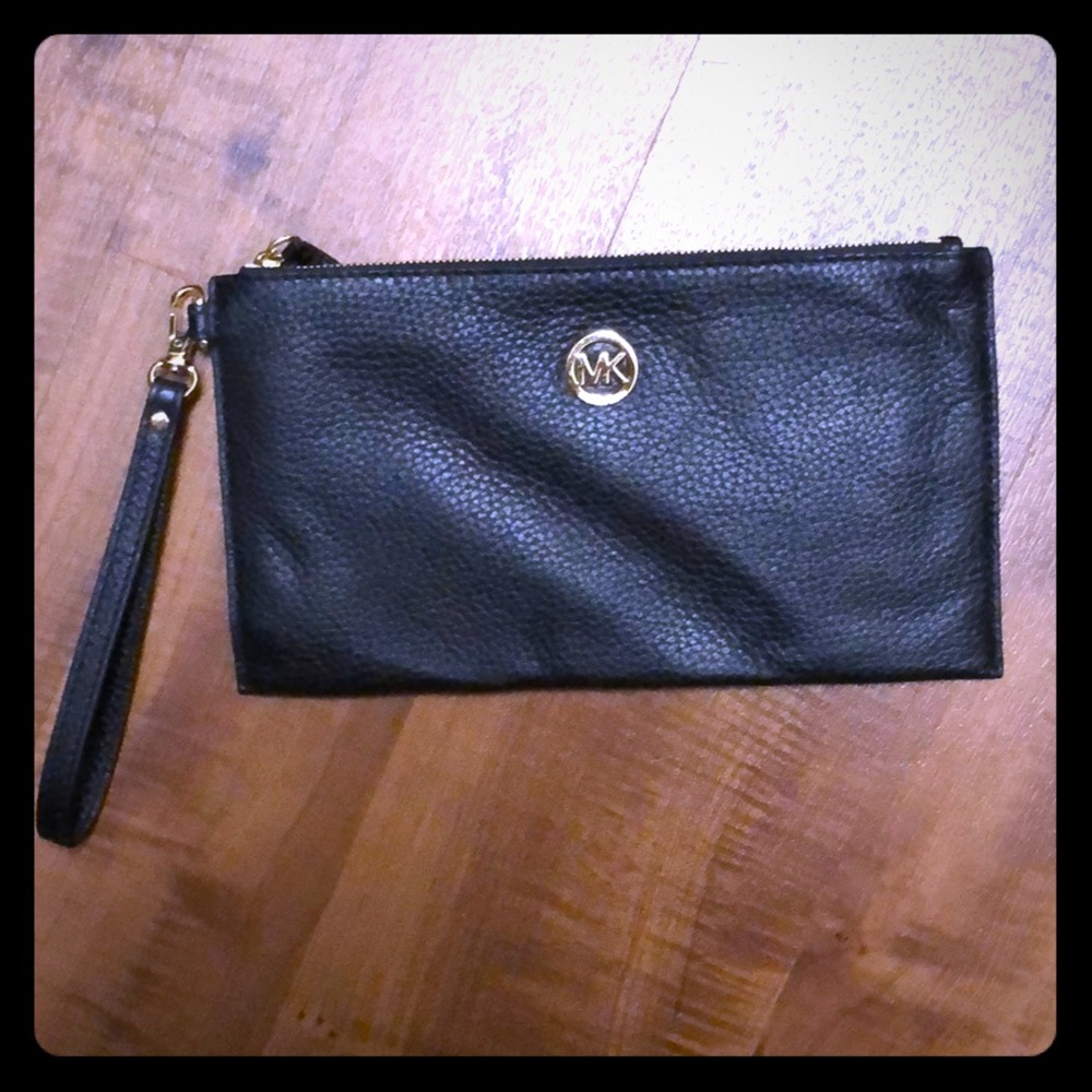 Michael Kors Black Leather Clutch Wristlet